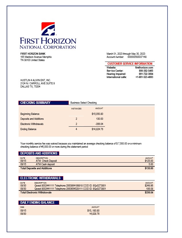  East West Bank firm account statement 